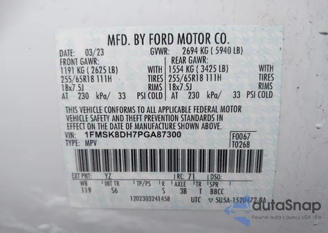 2023 Ford Explorer Xlt из США, поврежденный, VIN 1FMSK8DH7PGA87300